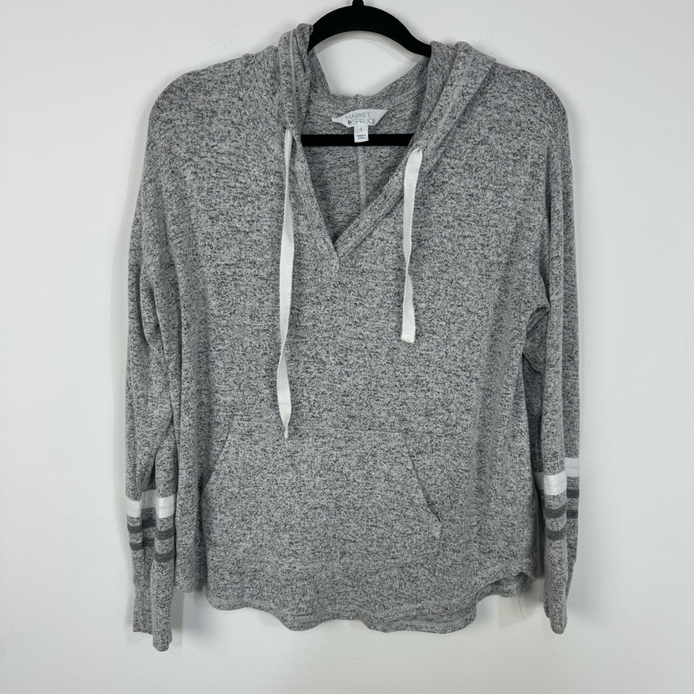 Market & Spruce Gray Grey Long Sleeve Hooded Sweater Hoodie Loungewear Casual